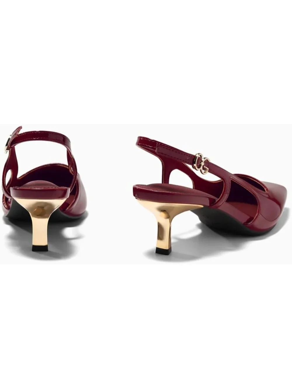Women's Burgundy Low Kitten Heels Slingback Pump Closed Pointed Toe Buckle Shoes